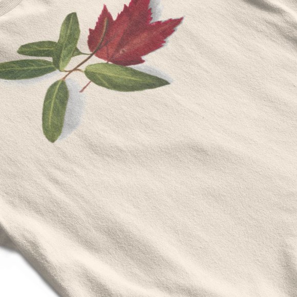Maple Leaf VTG Fall Botanical Print Short Sleeve Graphic Tee T-shirt S M L XL - Picture 2 of 5